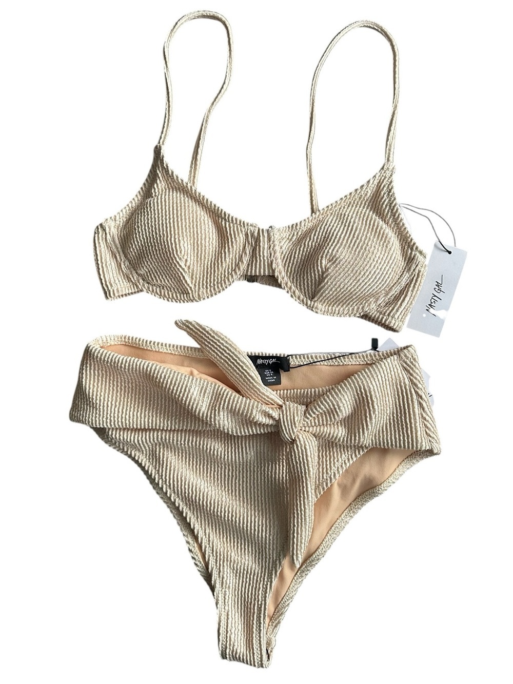 Nasty Gal metallic rib underwire tie front bikini set 4
